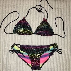 3/$15 Black/Multicolor string bikini